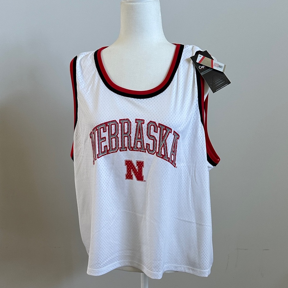 Nebraska Women's White & Red Mesh Tank Jersey by Colosseum